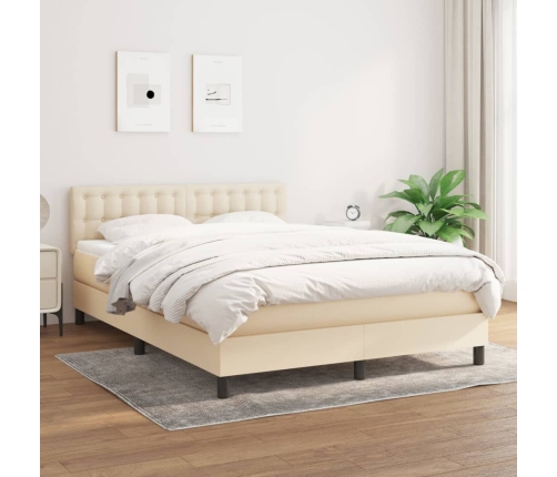 Cama box spring con colchón tela color crema 140x190 cm