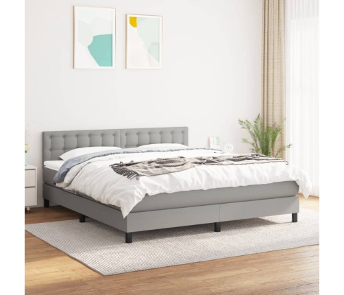 Cama box spring con colchón tela gris claro 180x200 cm