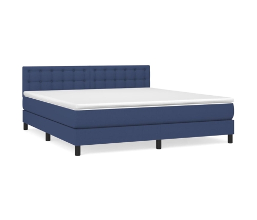 Cama box spring con colchón tela azul 180x200 cm