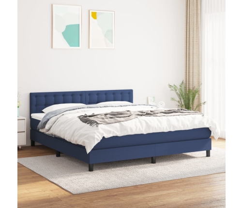 Cama box spring con colchón tela azul 180x200 cm