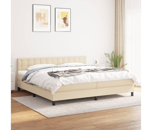 Cama box spring con colchón tela color crema 200x200 cm