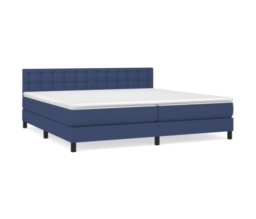 Cama box spring con colchón tela azul 200x200 cm