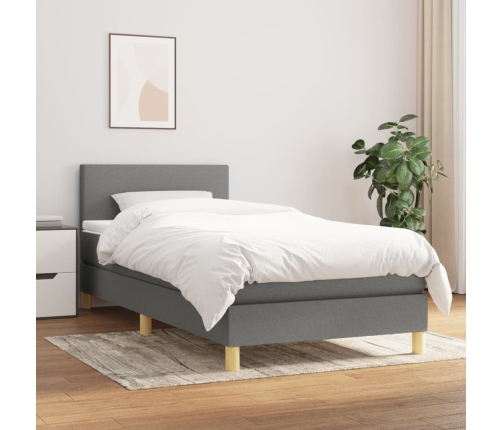 Cama box spring con colchón tela gris oscuro 80x200 cm