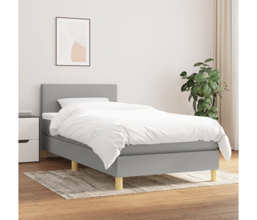 Cama box spring con colchón tela gris claro 90x190 cm