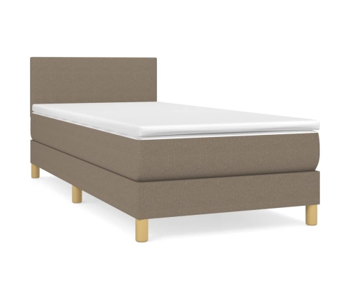 Cama box spring con colchón tela gris taupe 90x190 cm