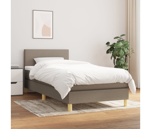 Cama box spring con colchón tela gris taupe 90x190 cm