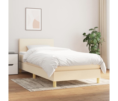 Cama box spring con colchón tela color crema 90x190 cm