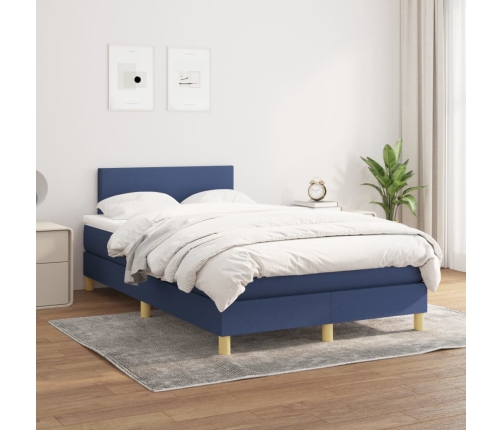 Cama box spring con colchón tela azul 120x200 cm