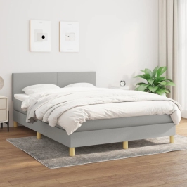 Cama box spring con colchón tela gris claro 140x190 cm