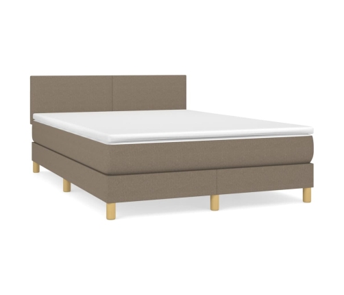 Cama box spring con colchón tela gris taupe 140x190 cm