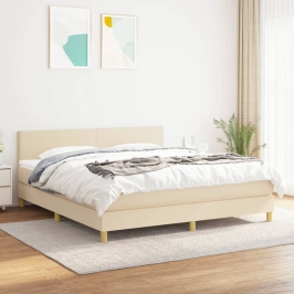 Cama box spring con colchón tela color crema 160x200 cm