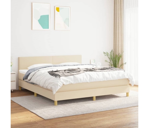 Cama box spring con colchón tela color crema 160x200 cm