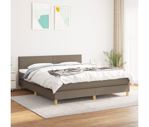 Cama box spring con colchón tela gris taupe 180x200 cm