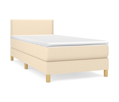 Cama box spring con colchón tela color crema 80x200 cm