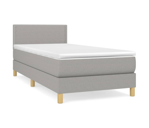 Cama box spring con colchón tela gris claro 90x190 cm