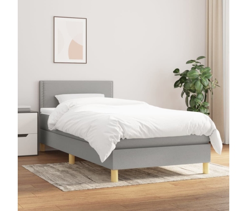 Cama box spring con colchón tela gris claro 90x190 cm