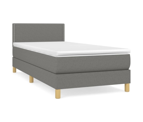 Cama box spring con colchón tela gris oscuro 90x190 cm