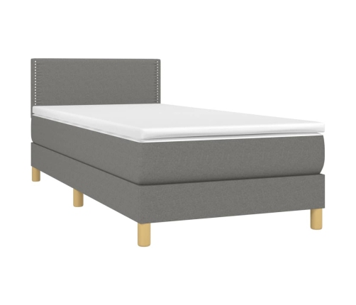 Cama box spring con colchón tela gris oscuro 90x190 cm