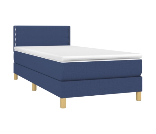 Cama box spring con colchón tela azul 90x190 cm