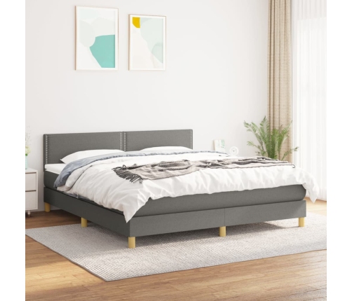 Cama box spring con colchón tela gris oscuro 180x200 cm