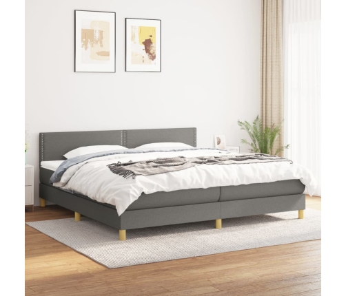 Cama box spring con colchón tela gris oscuro 200x200 cm