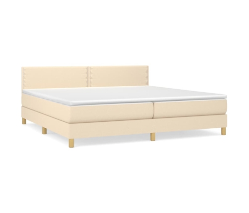 Cama box spring con colchón tela color crema 200x200 cm