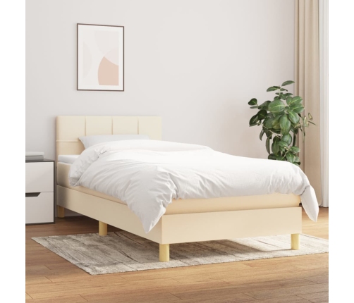 Cama box spring con colchón tela color crema 90x190 cm