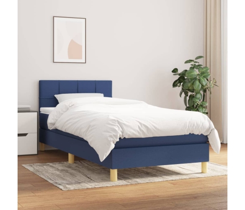 Cama box spring con colchón tela azul 90x190 cm