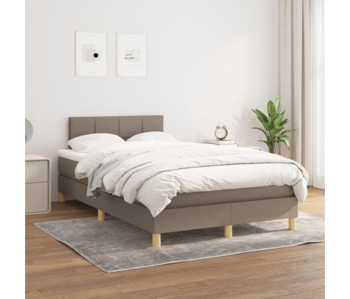 Cama box spring con colchón tela gris taupe 120x200 cm