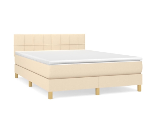 Cama box spring con colchón tela color crema 140x190 cm