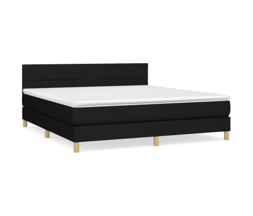 Cama box spring con colchón tela negro 160x200 cm