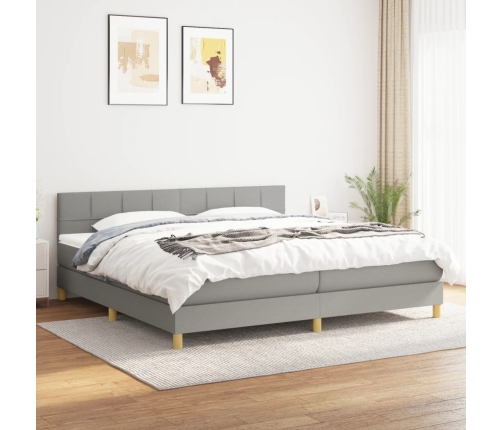 Cama box spring con colchón tela gris claro 200x200 cm