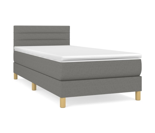 Cama box spring con colchón tela gris oscuro 90x200 cm