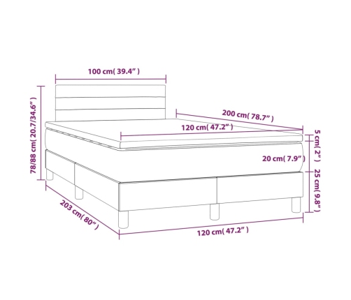 Cama box spring con colchón tela azul 120x200 cm