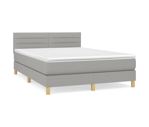 Cama box spring con colchón tela gris claro 140x190 cm