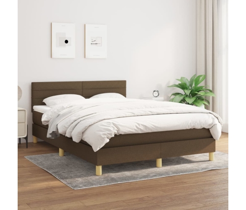 Cama box spring con colchón tela marrón oscuro 140x190 cm