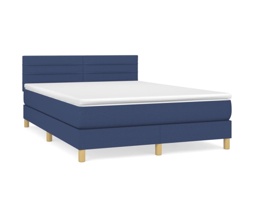 Cama box spring con colchón tela azul 140x190 cm