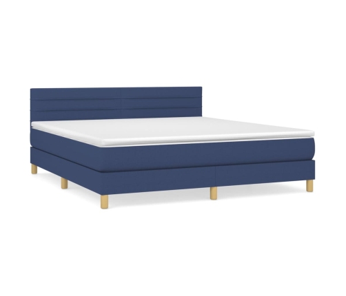 Cama box spring con colchón tela azul 180x200 cm