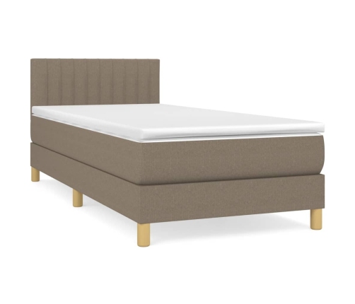Cama box spring con colchón tela gris taupe 90x190 cm