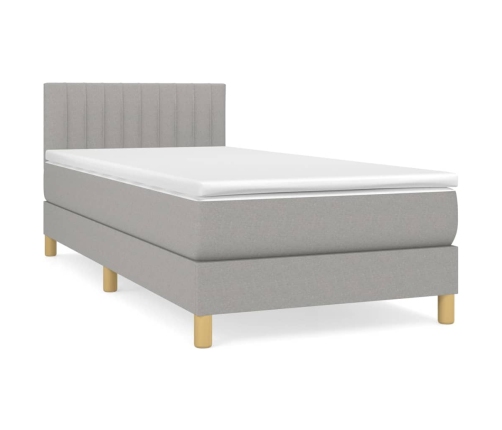 Cama box spring con colchón tela gris claro 90x200 cm