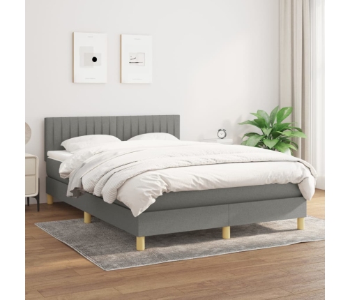 Cama box spring con colchón tela gris oscuro 140x190 cm