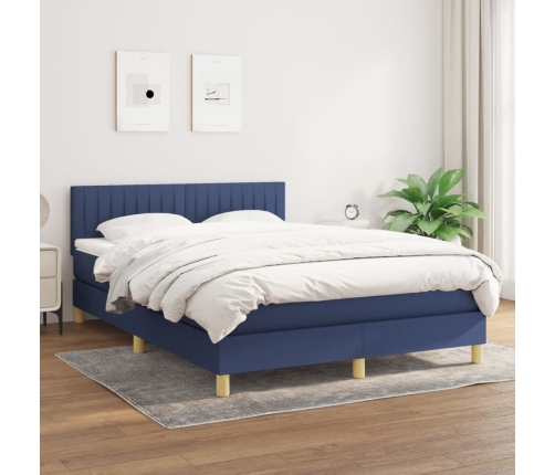 Cama box spring con colchón tela azul 140x190 cm