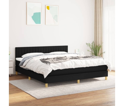 Cama box spring con colchón tela negro 160x200 cm