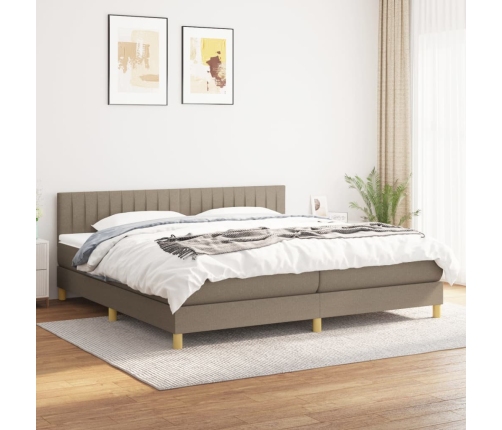 Cama box spring con colchón tela gris taupe 200x200 cm