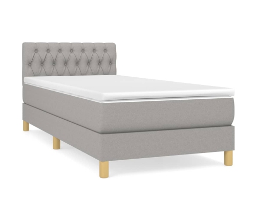 Cama box spring con colchón tela gris claro 80x200 cm