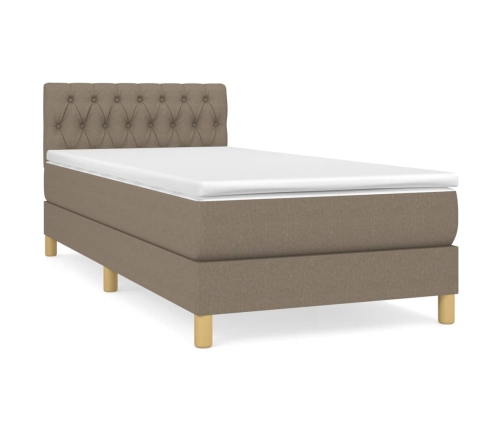 Cama box spring con colchón tela gris taupe 80x200 cm