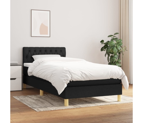 Cama box spring con colchón tela negro 90x190 cm