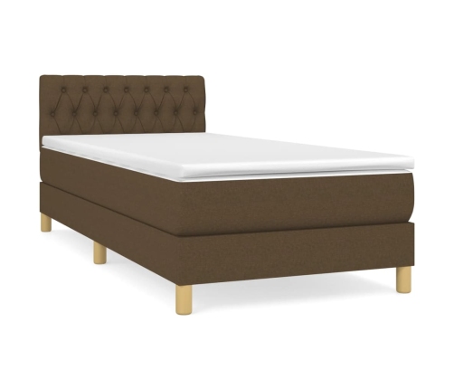 Cama box spring con colchón tela marrón oscuro 90x190 cm