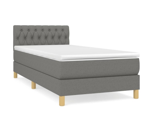 Cama box spring con colchón tela gris oscuro 90x200 cm