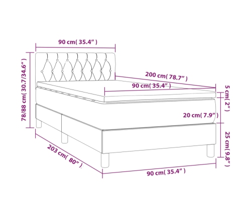 Cama box spring con colchón tela gris oscuro 90x200 cm